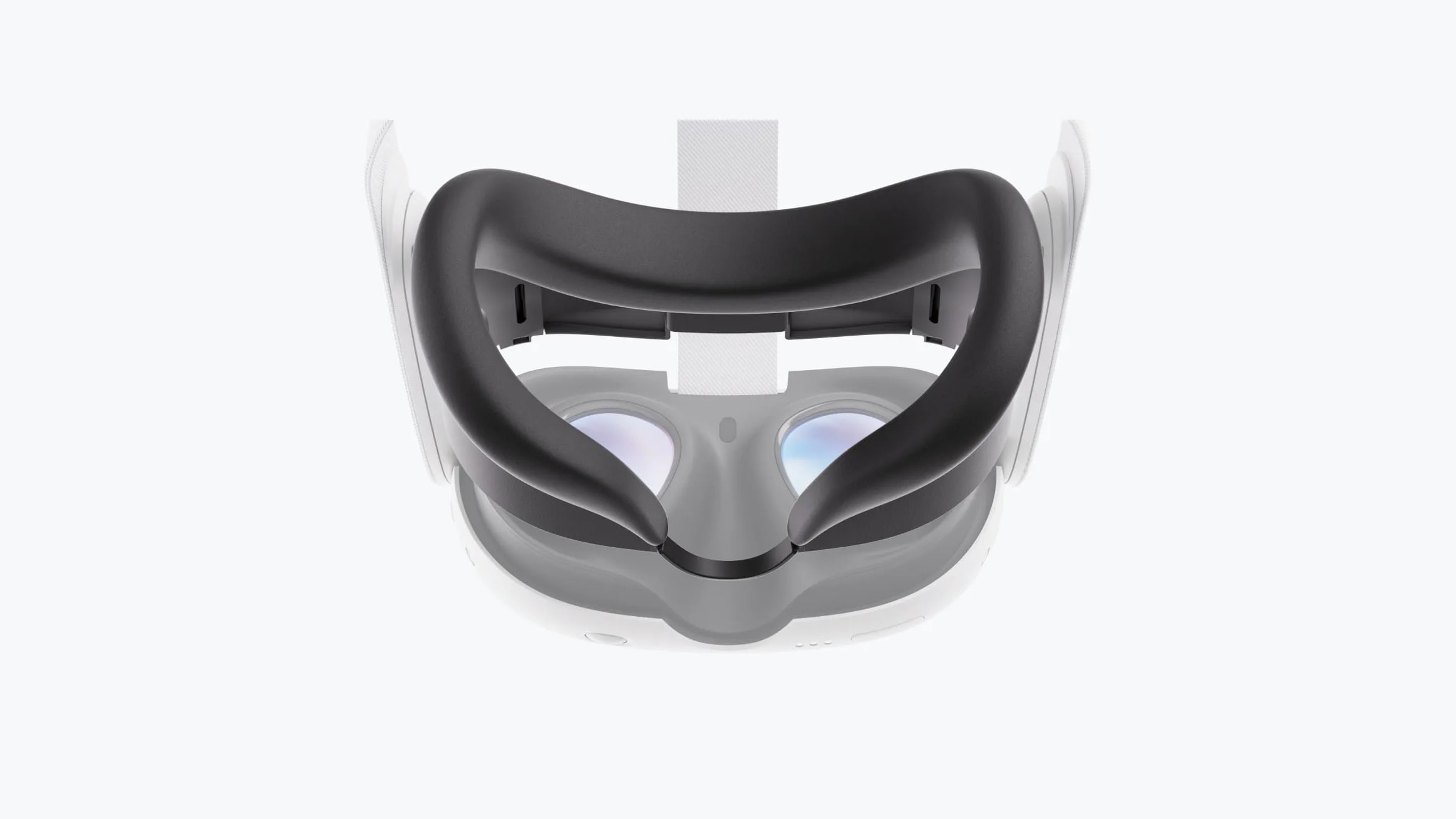 The inside of a Meta Quest 3 fitted with Meta's dark gray Silicone Facial Interface around the lenses