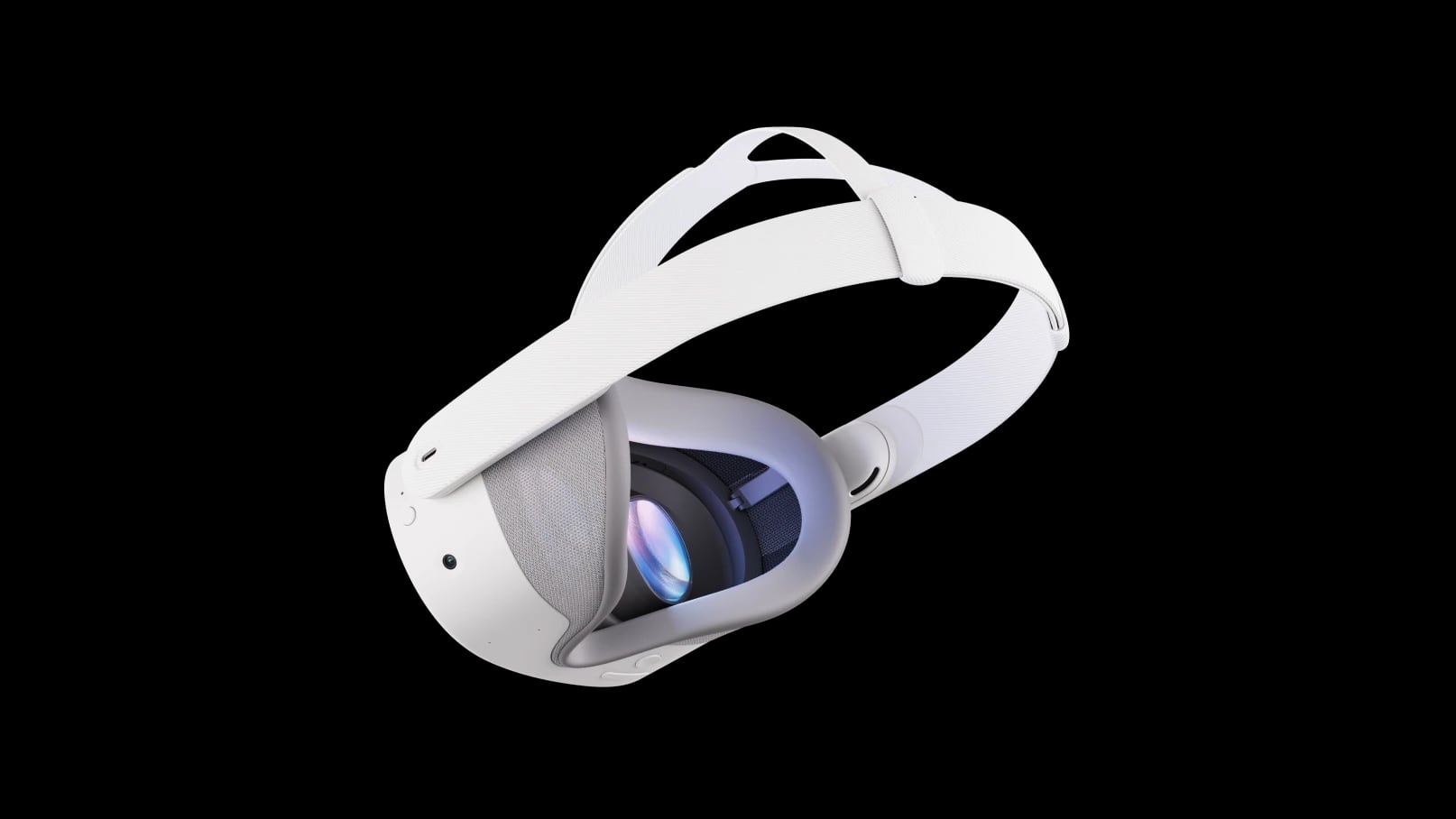 Meta Quest 3S fitted with the Breathable Facial Interface, a light gray mesh panel visible at the side of the face opening