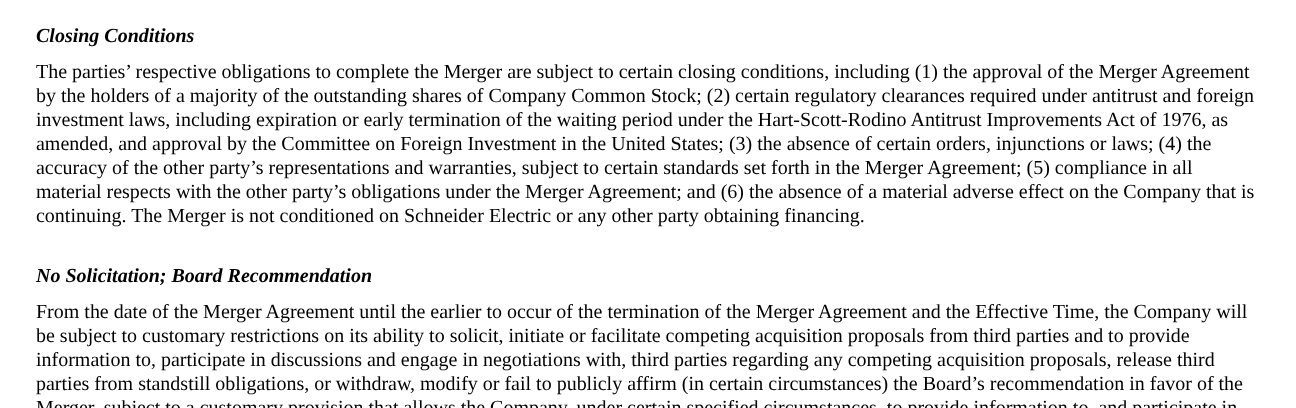 Closing Conditions paragraph from PTC's Form 8-K naming the Hart-Scott-Rodino waiting period and the Committee on Foreign Investment in the United States